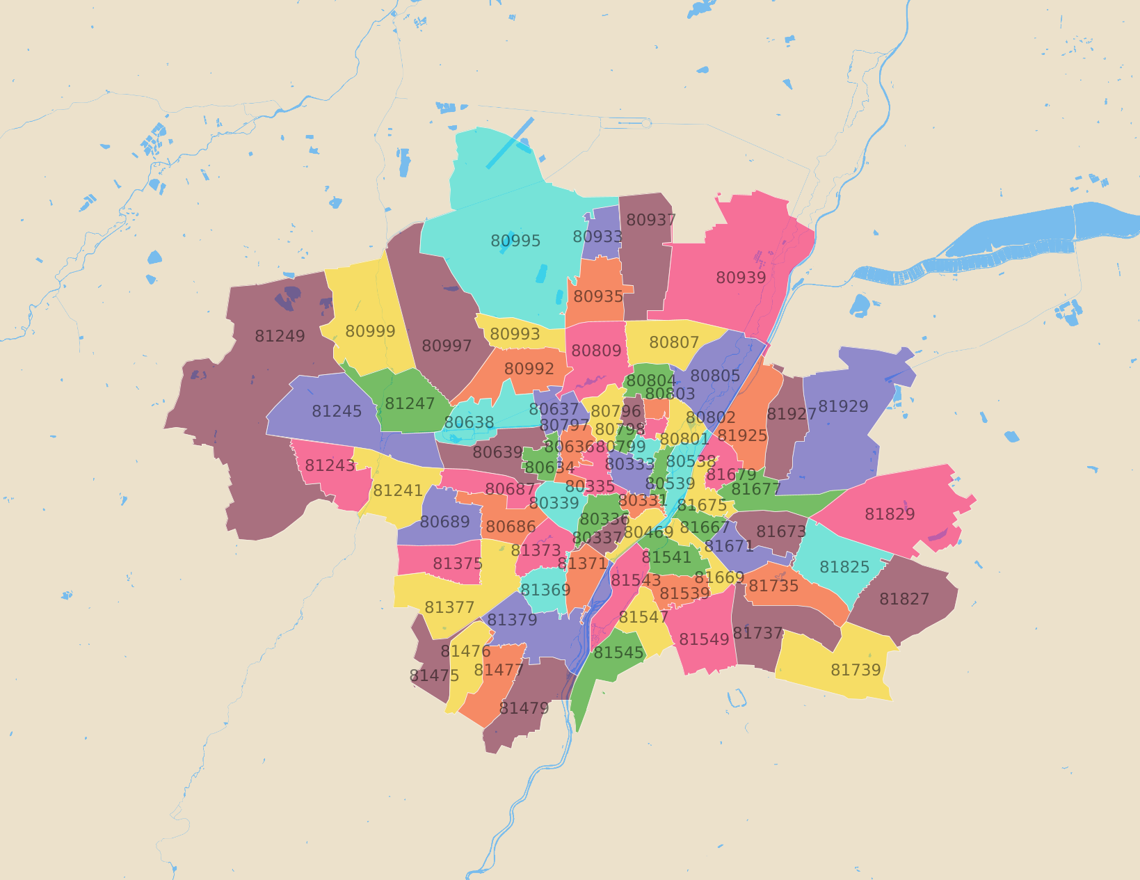 Munich Postleitzahlen Karte - AtlasBig.com