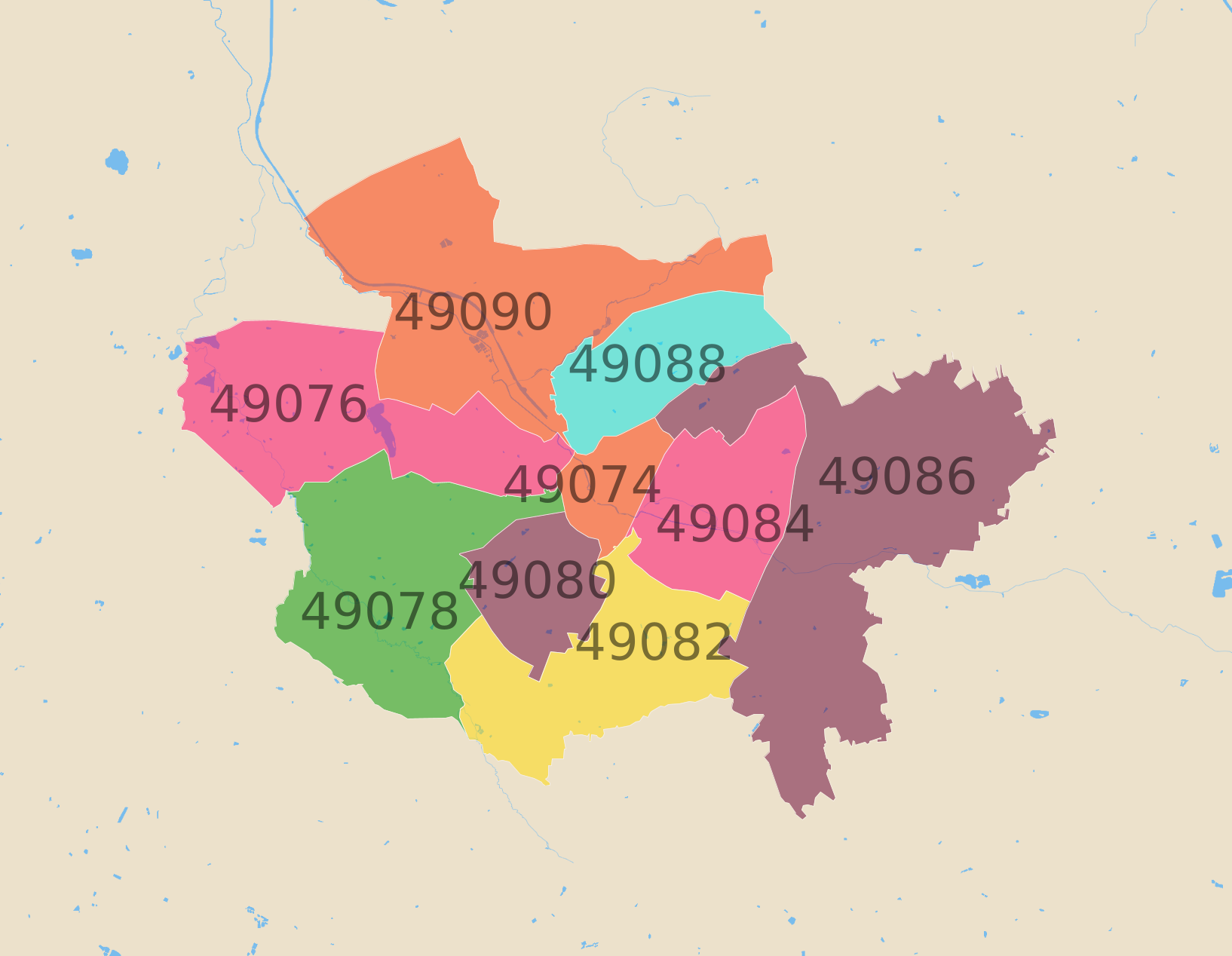 Osnabrück Postleitzahlen Karte - AtlasBig.com