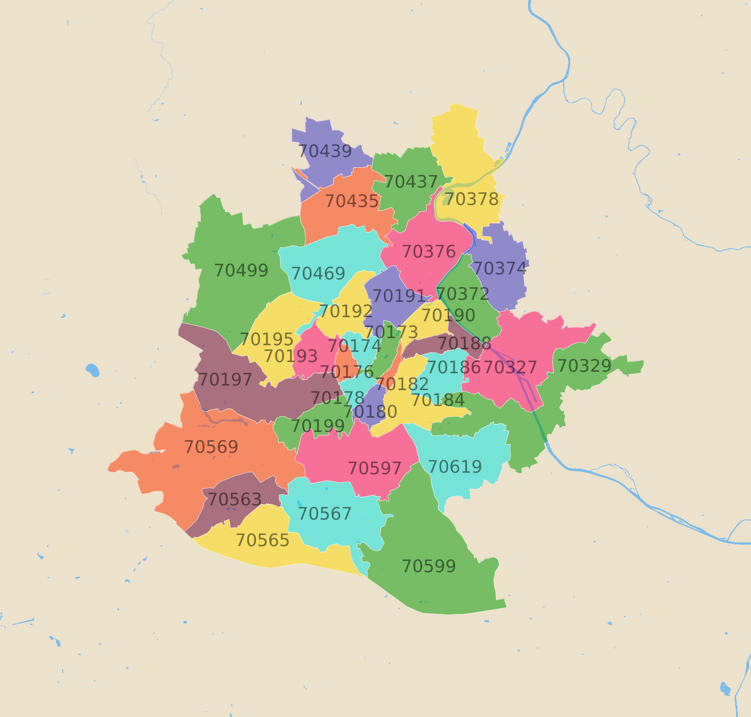 Stuttgart Postleitzahlen Karte - AtlasBig.com