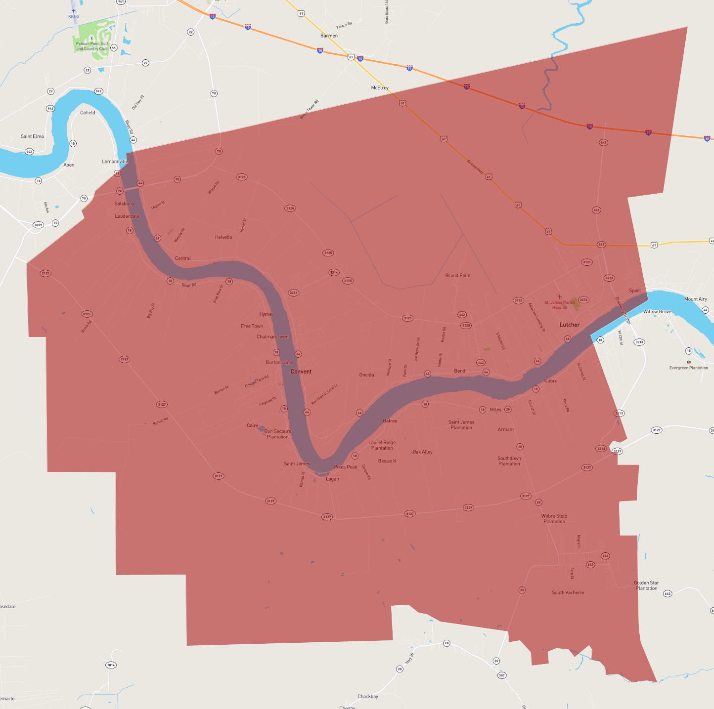St James Parish Louisiana Map Louisiana St. James Parish - Atlasbig.com