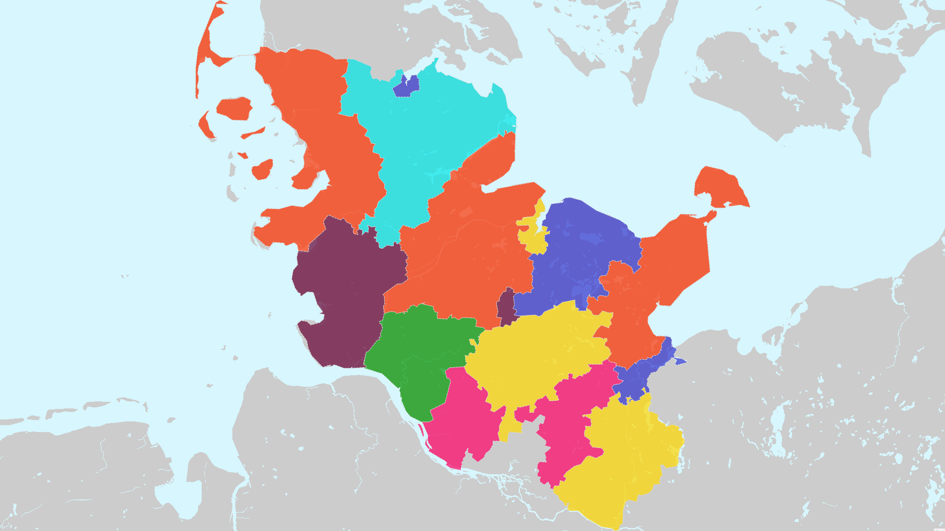 Karte Von Land Und Stadtkreise In Schleswig Holstein