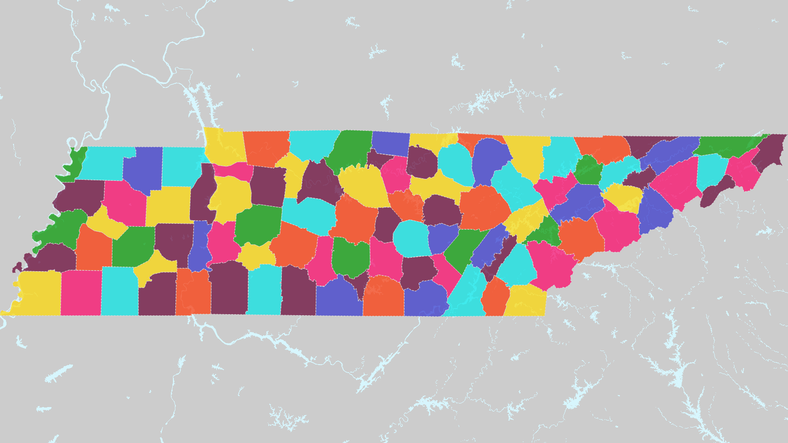 Counties of Tennessee Interactive Colorful Map