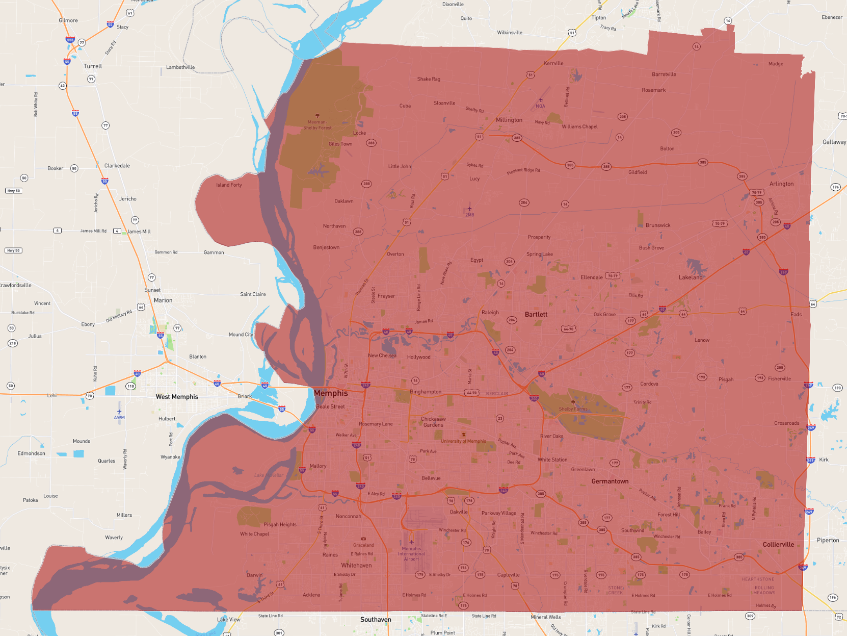 Tennessee Shelby County - AtlasBig.com