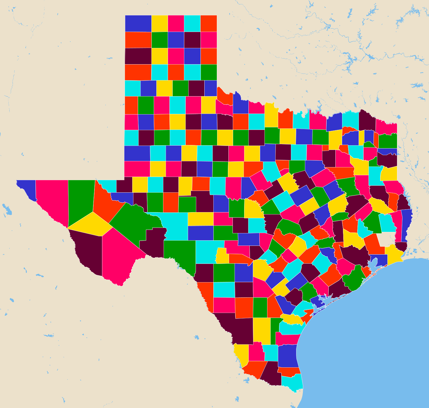 Texas Counties Map Region 2636