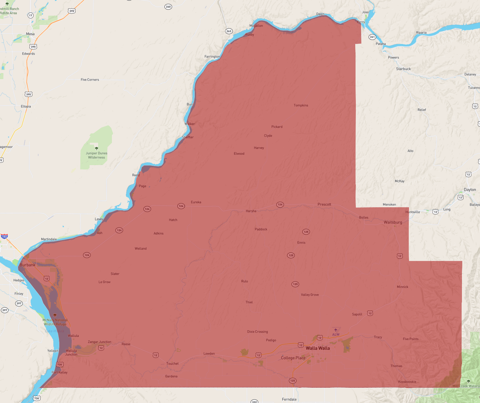 Walla Walla County Map Washington Walla Walla County - Atlasbig.com