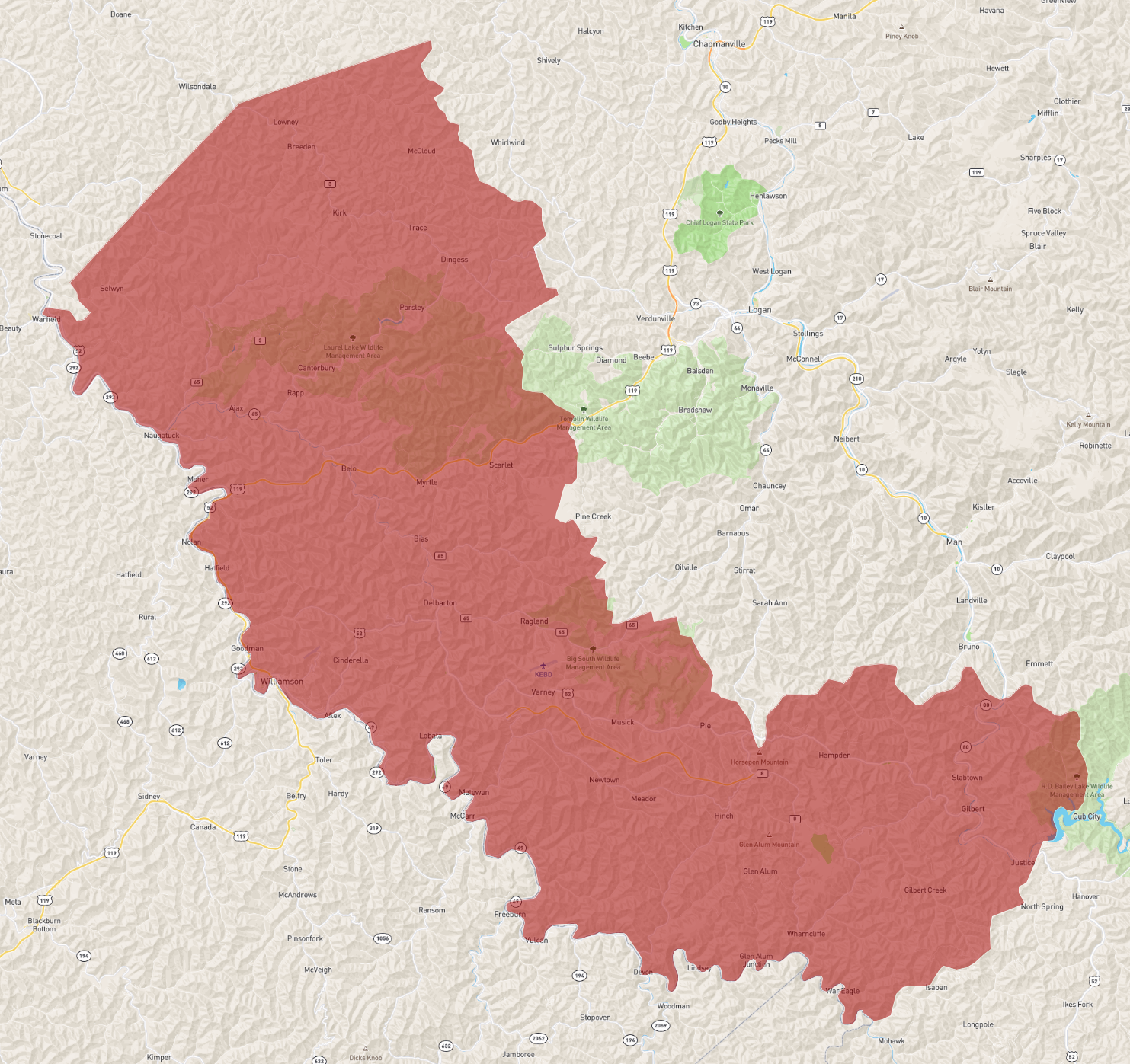 Mingo County Wv Map West Virginia Mingo County - Atlasbig.com