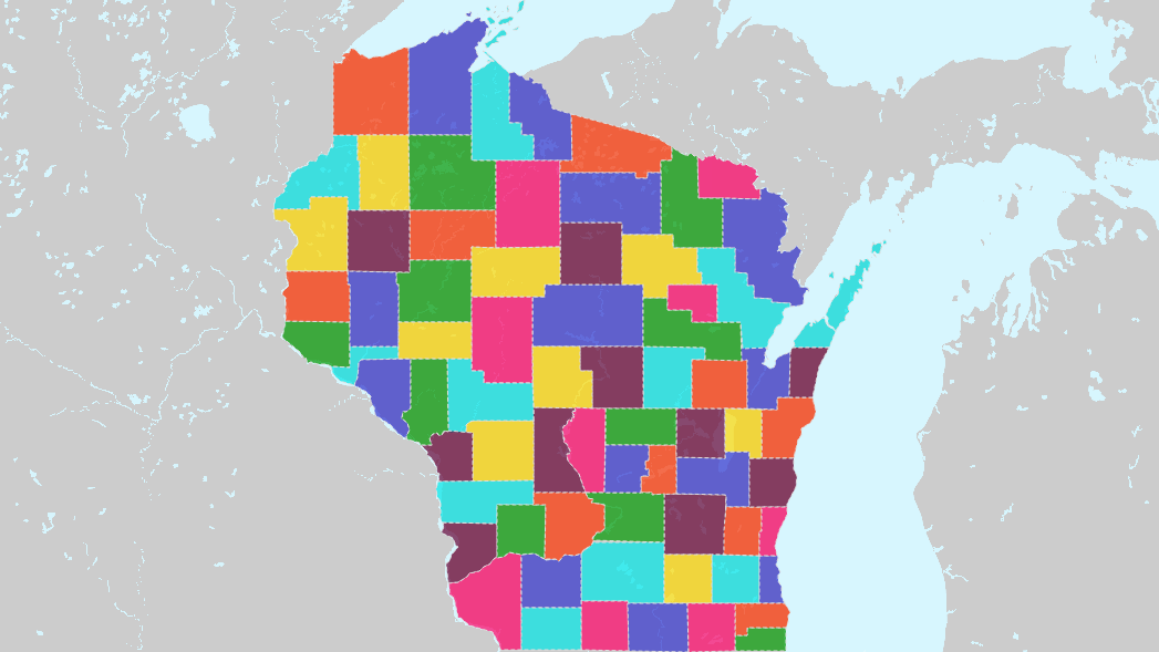 Counties of Wisconsin Interactive Colorful Map